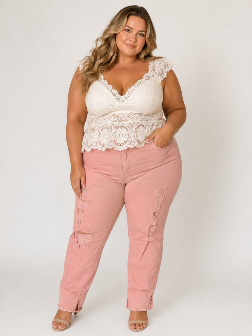 Plus size Cato  pink Distressed Jeans